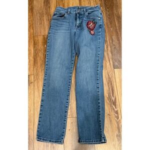 Lee Women Relaxed Straight Leg Jeans Embroidered Rose Blue Denim Y2K